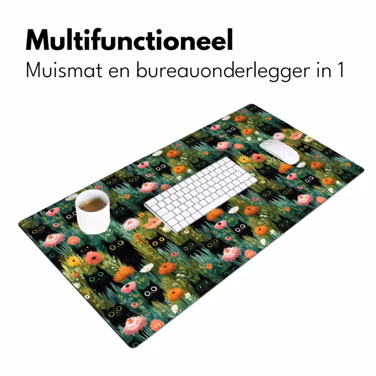 Katten - Bloemen - Kleurrijk Muismat XXL klein 681 -sfeer4