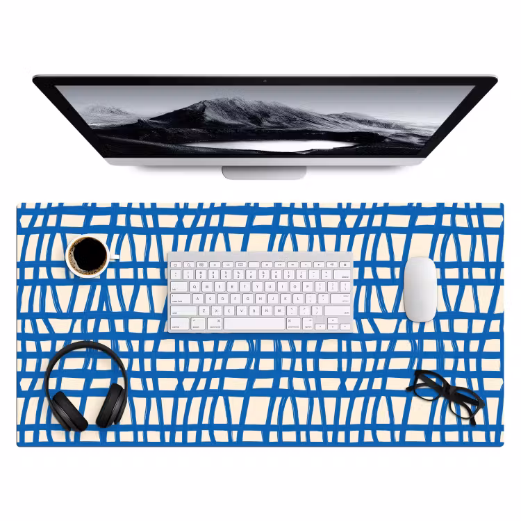 Ruitpatroon - Blauw - Crème Muismat XXL klein 681 -3d