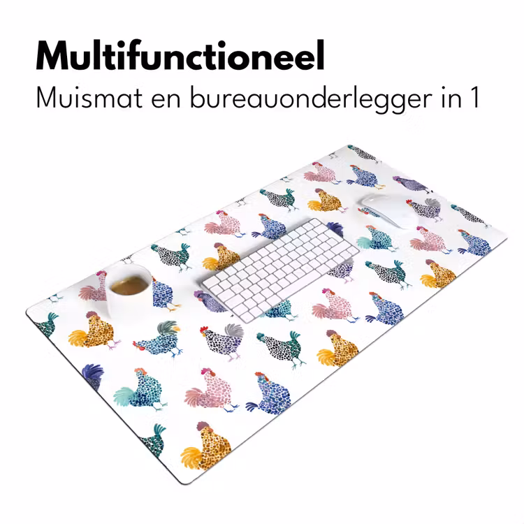 Kippen -Aquarel - Kleurrijk Muismat XXL klein 681 -sfeer4