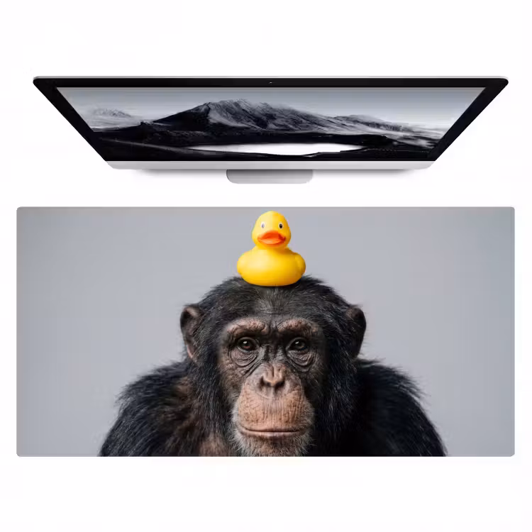 Chimpansee - Badeend - Grijs Muismat XXL klein -zzz3d