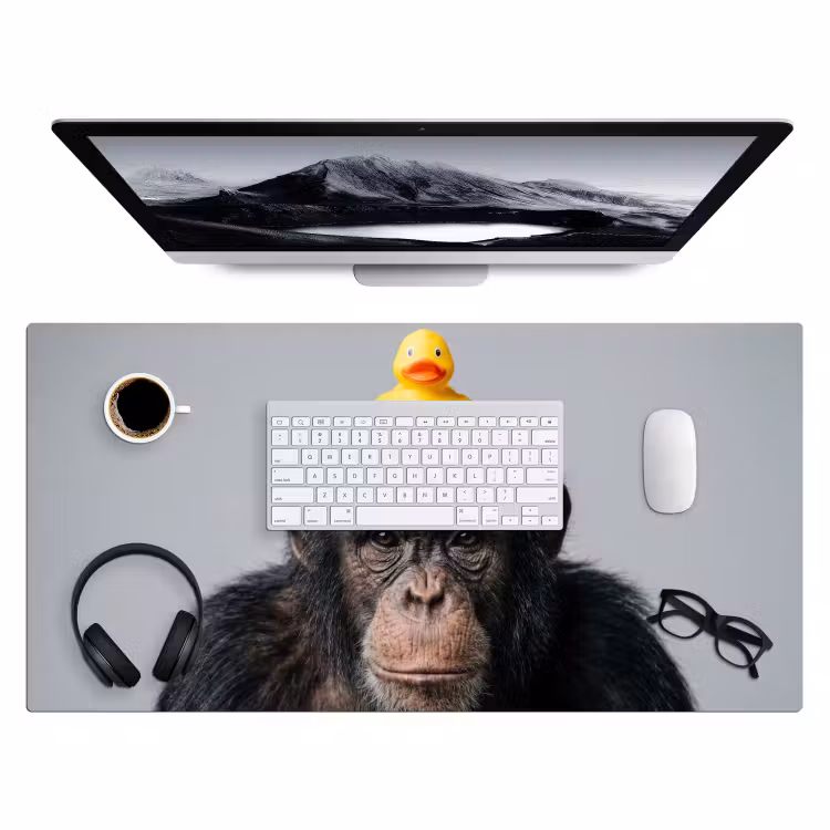 Chimpansee - Badeend - Grijs Muismat XXL klein -3d