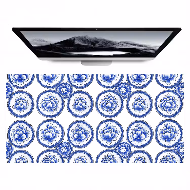 Cirkels - Bloemen - Blauw Muismat XXL klein 681 -zzz3d