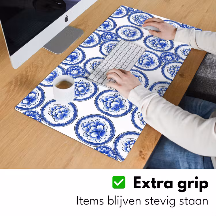 Cirkels - Bloemen - Blauw Muismat XXL klein 681 -sfeer3
