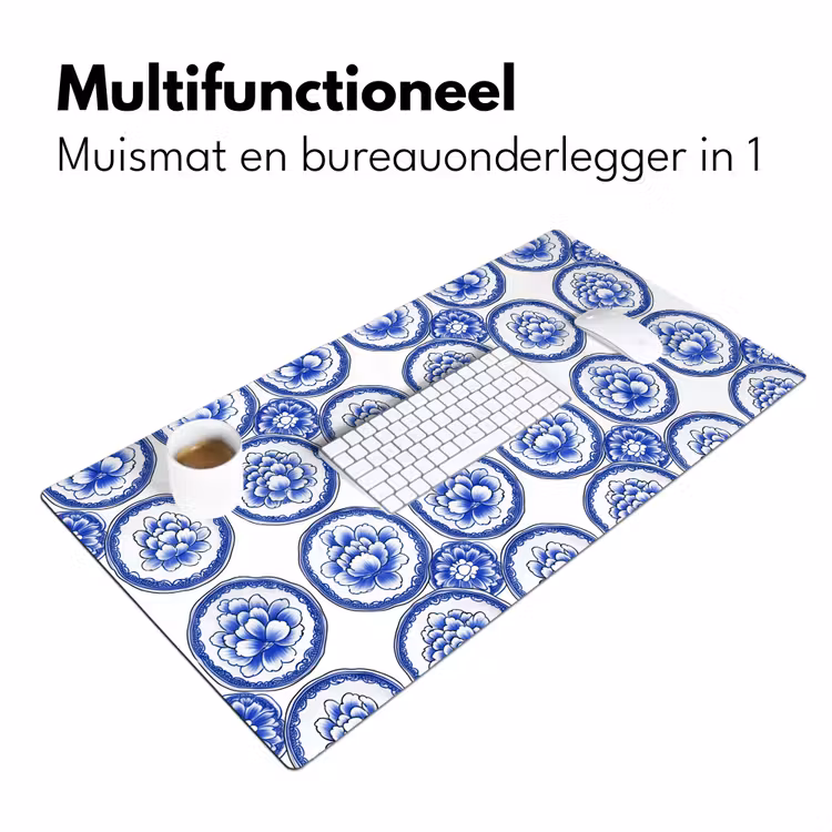 Cirkels - Bloemen - Blauw Muismat XXL klein 681 -sfeer4