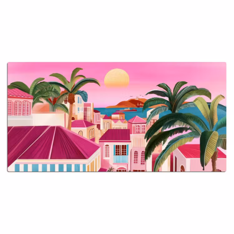 Stad - Roze - Palmbomen Muismat XXL klein -3d_leeg
