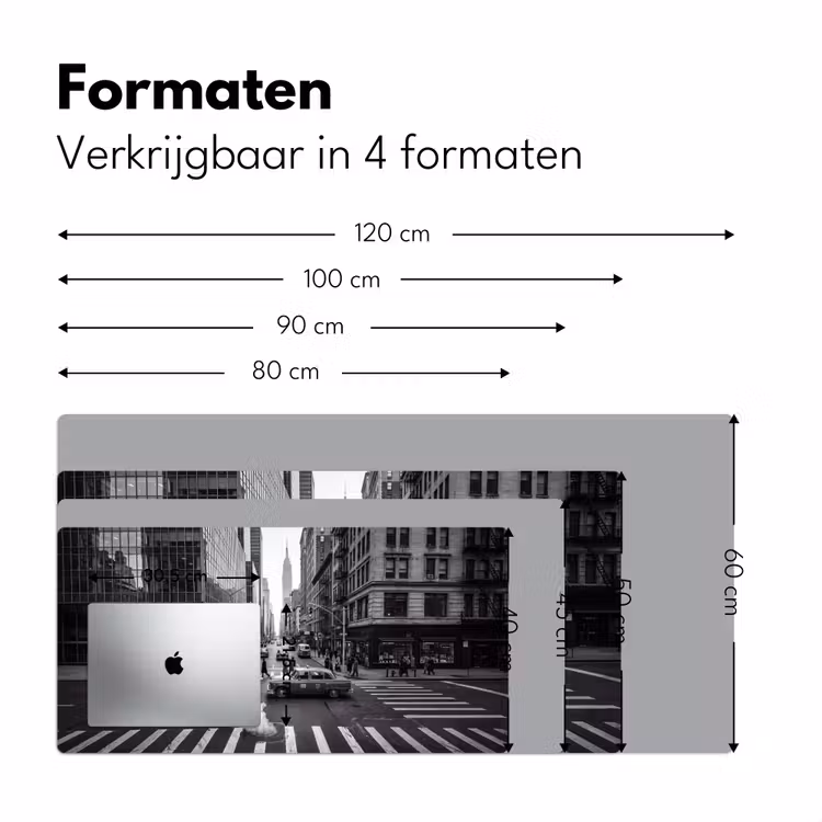 Stad - Straat - Gebouwen - Verkeer - Zwart-wit Muismat XXL klein -sfeer5