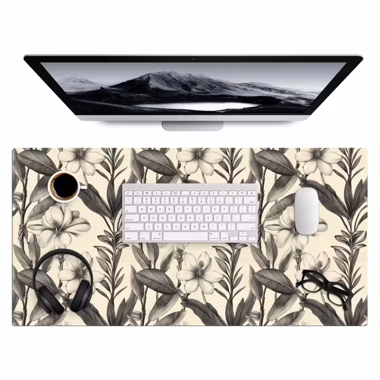 Klassiek - Botanisch - Zwart - Beige Muismat XXL klein 681 -3d