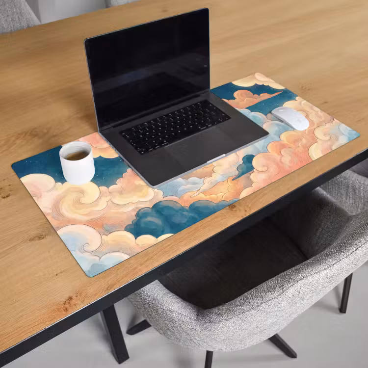 Wolk - Lucht - Natuur - Illustratief - Oranje Muismat XXL klein -sfeer1