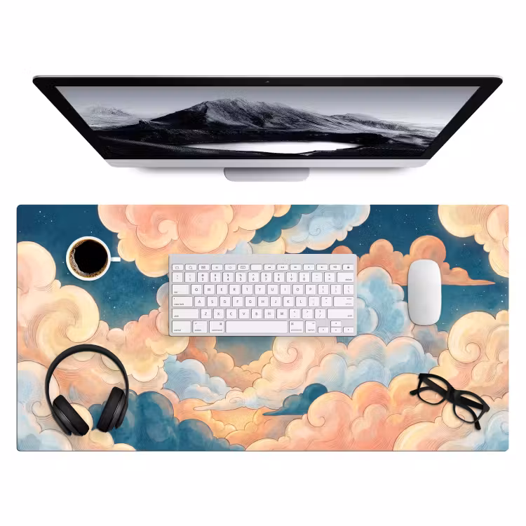 Wolk - Lucht - Natuur - Illustratief - Oranje Muismat XXL klein -3d