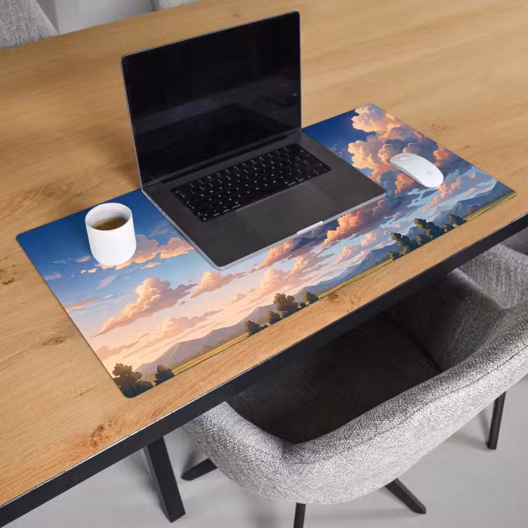 Wolken - Daghemel - Natuur - Illustratie - Oranje Muismat XXL klein -sfeer1