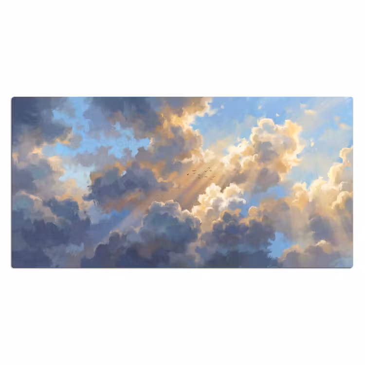 Wolken - Zonnestralen - Natuur - Abstract - Blauw Muismat XXL klein -3d_leeg