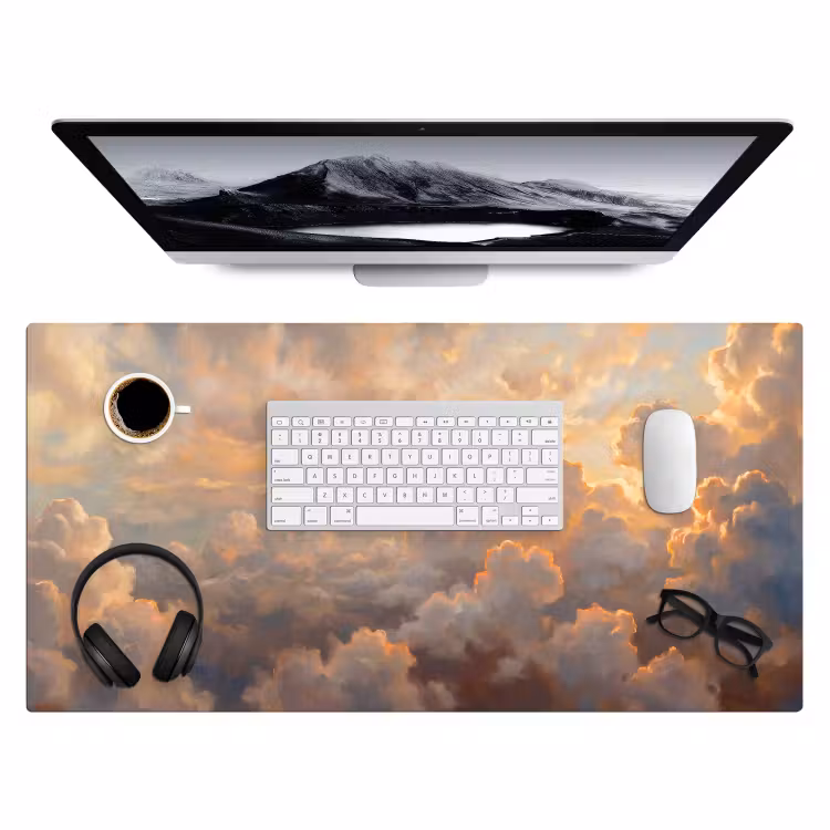 Wolken - Zonsondergang - Natuur - Abstract - Goud Muismat XXL klein -3d