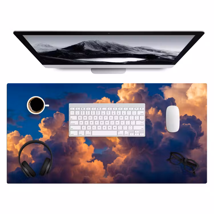 Wolken - Zonsondergang - Natuur - Oranje - Blauw Muismat XXL klein -3d