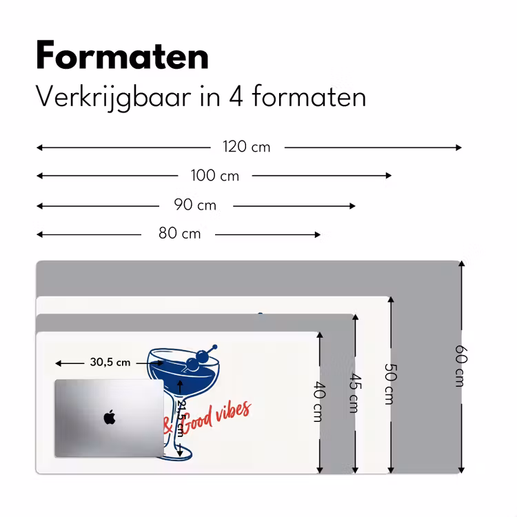 Cocktail - Glas - Illustratie - Blauw - Wit Muismat XXL klein -sfeer5