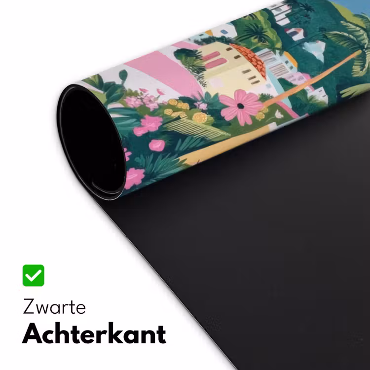 Kleurrijk - Huizen - Heuvels - Roze Muismat XXL klein -sfeer2
