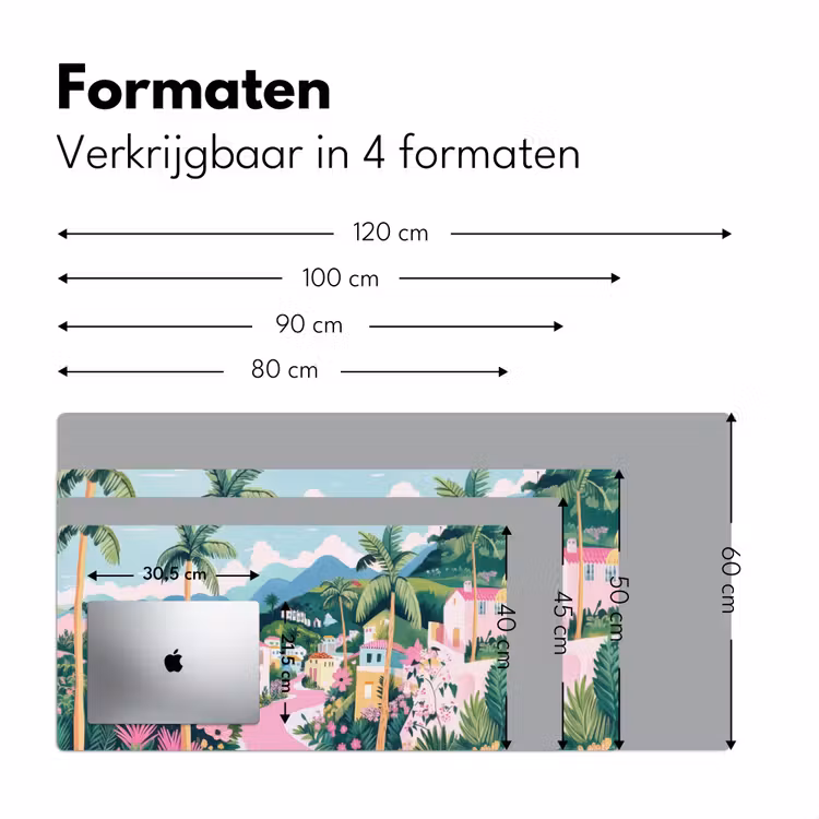 Kleurrijk - Huizen - Heuvels - Roze Muismat XXL klein -sfeer5