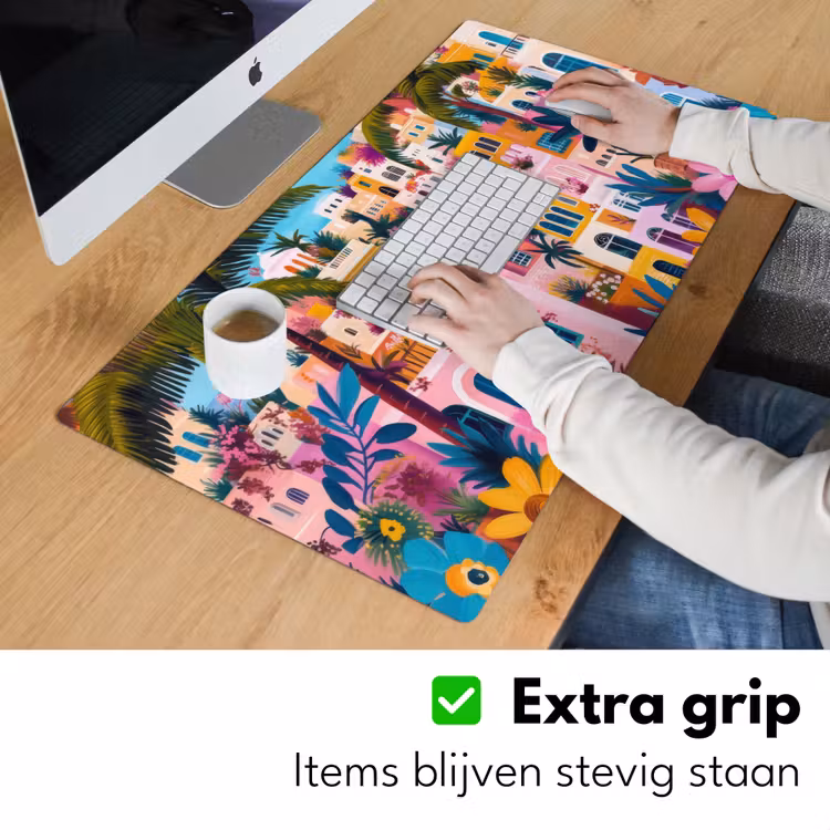 Kleurrijk - Roze - Oranje - Geel - Bloemen Muismat XXL klein -sfeer3