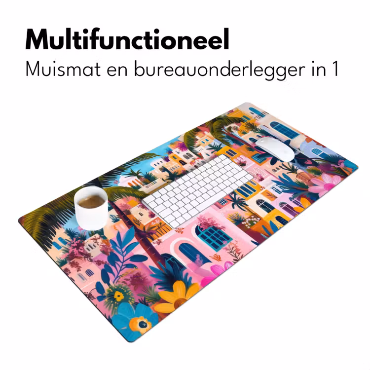 Kleurrijk - Roze - Oranje - Geel - Bloemen Muismat XXL klein -sfeer4