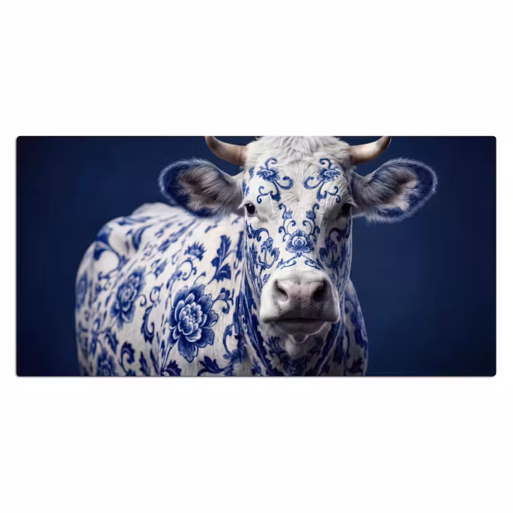 Koe - Delfts - Blauw - Artistiek Muismat XXL klein -3d_leeg