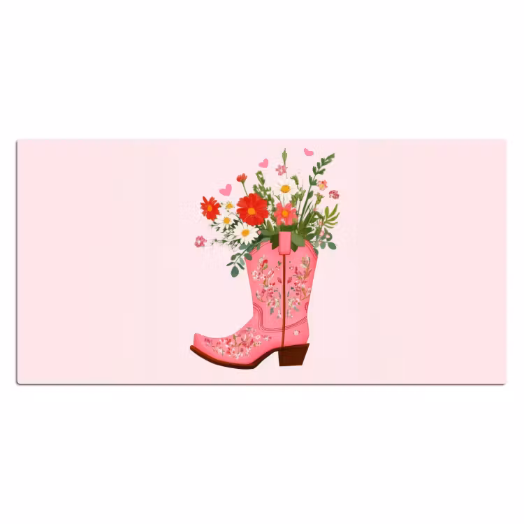 Cowboylaarzen - Roze - Boeket - Bloemen Muismat XXL klein -3d_leeg