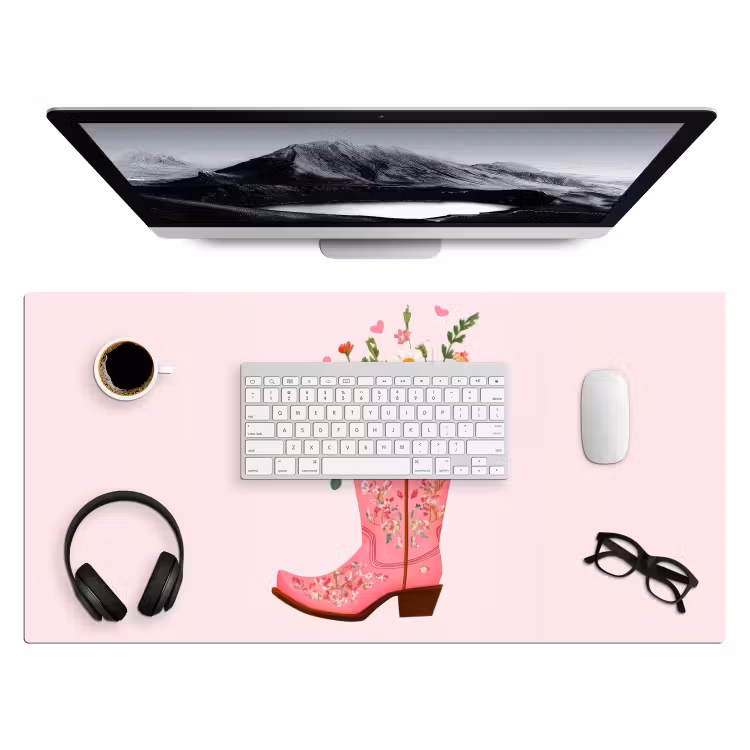 Cowboylaarzen - Roze - Boeket - Bloemen Muismat XXL klein -3d