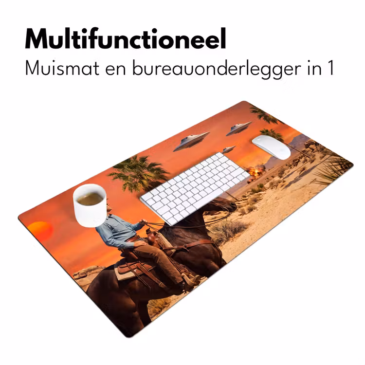 Desk Mat - Cowboy - Horse - Desert - Cowboy - Paard - Woestijn Muismat XXL klein
