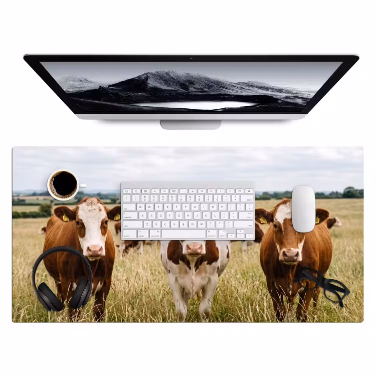 Koeien - Portret - Weide - Boerderij - Nieuwsgierig Muismat XXL klein -3d