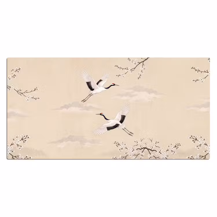 Kraanvogels - Bloesem - Beige Muismat XXL klein -3d_leeg