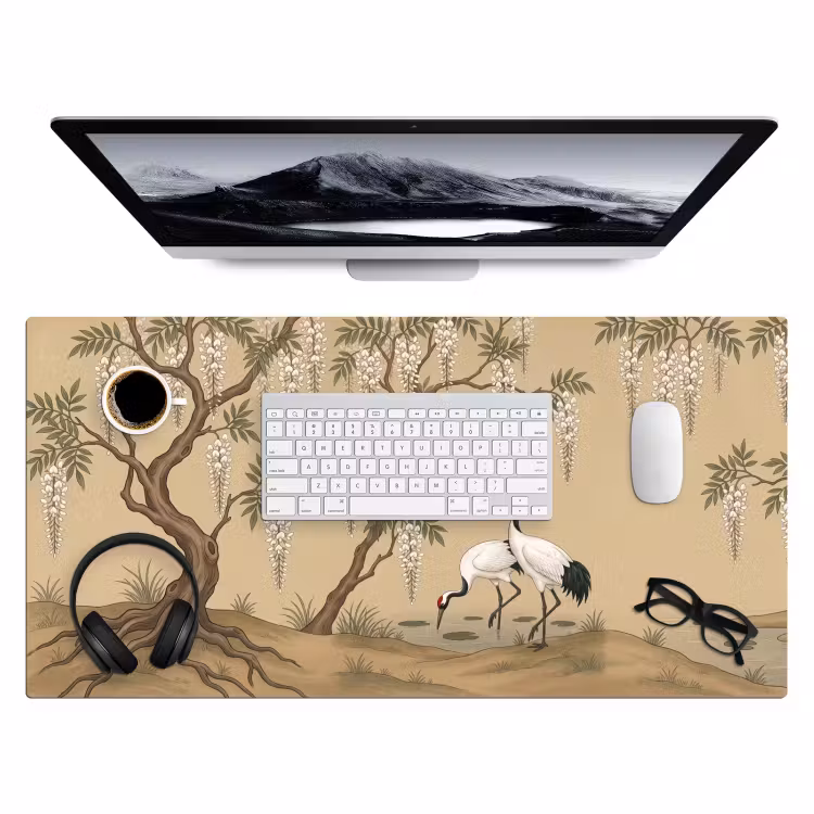 Kraanvogels - Water - Beige Muismat XXL klein -3d