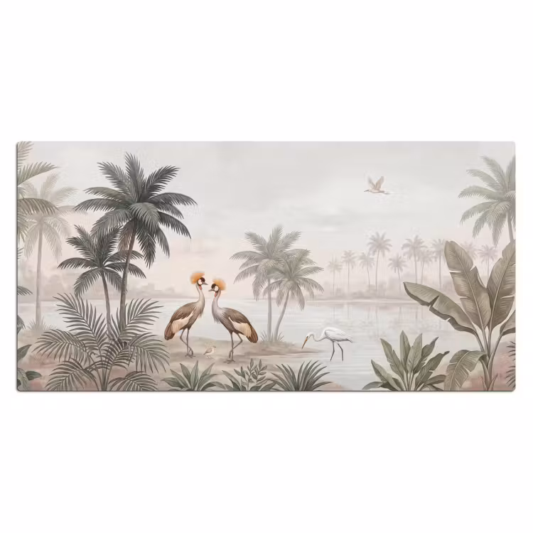 Kraanvogels - Palmbomen - Tropisch Muismat XXL klein -3d_leeg