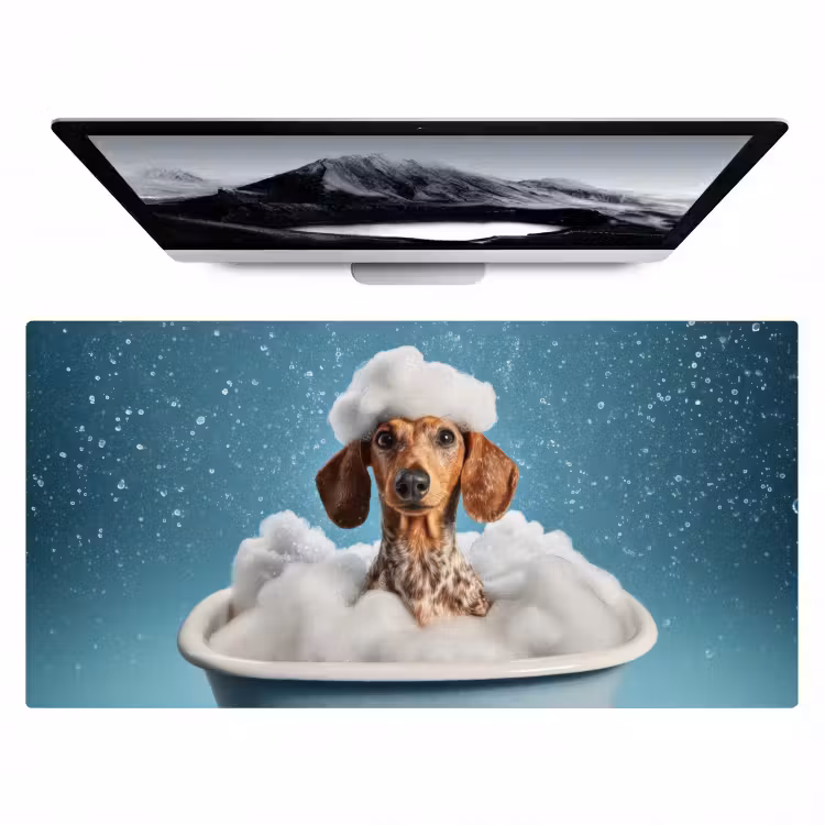 Teckel - Bad - Schuim - Waterdruppels Muismat XXL klein -zzz3d