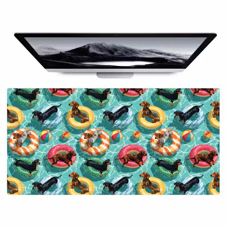 Teckels - Zwembad - Kleurrijk Muismat XXL klein 681 -zzz3d