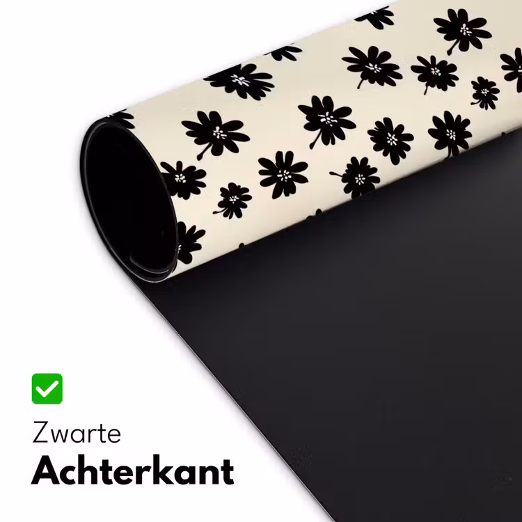 Madeliefjes - Grafisch - Zwart - Beige Muismat XXL klein 681 -sfeer2