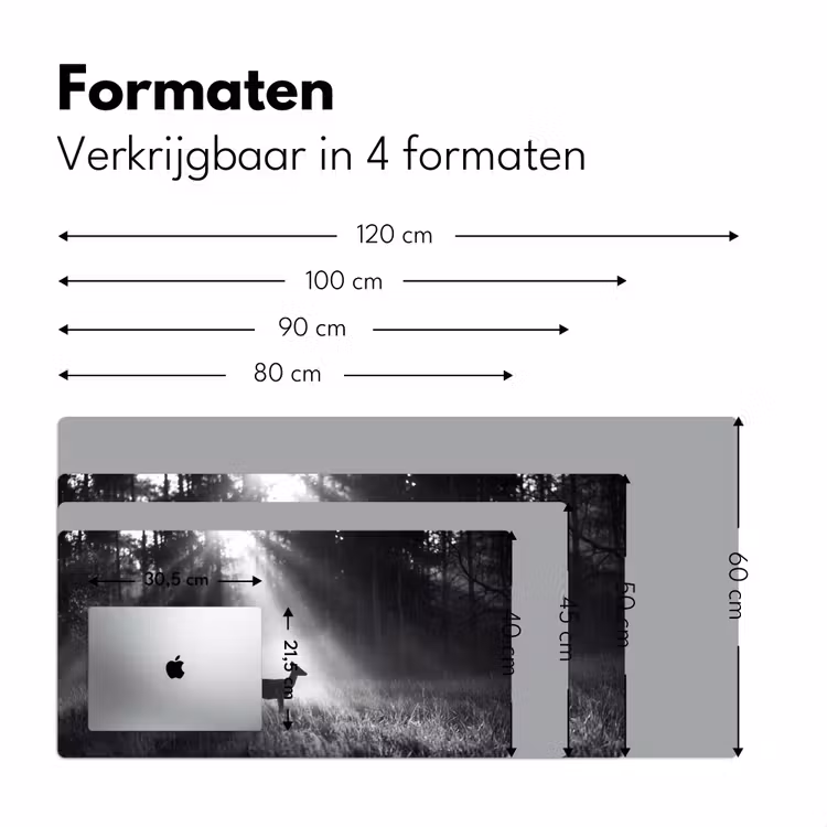 Hert - Bos - Zonnestralen - Zwart-wit - Natuur Muismat XXL klein -sfeer5