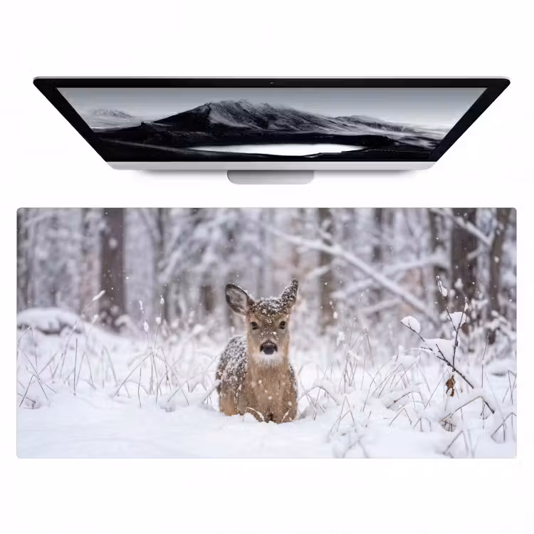Hert - Sneeuw - Bos - Dieren - Vertederend Muismat XXL klein -zzz3d