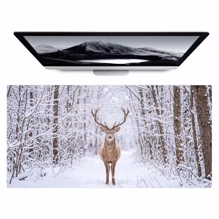 Hert - Winter - Bos - Natuur - Wit Muismat XXL klein -zzz3d