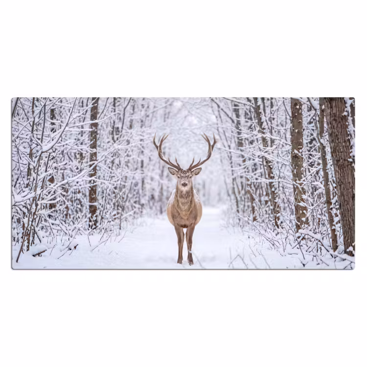 Hert - Winter - Bos - Natuur - Wit Muismat XXL klein -3d_leeg