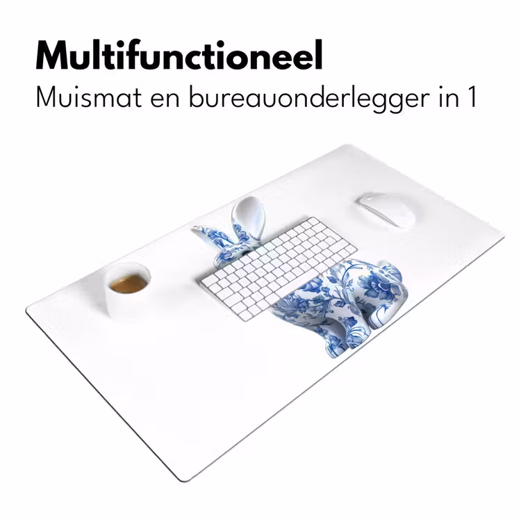 Delftsblauw - Haasje - Wit Muismat XXL klein -sfeer4