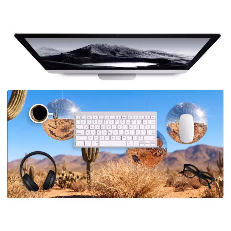 Desk Mat - Desert - Mirror Ball - Art - Woestijn - Spiegelbal - Kunst Muismat XXL klein