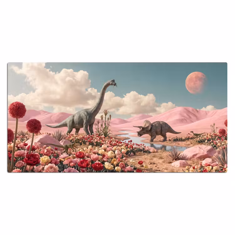 Desk Mat - Dinosaur - Pink - Landscape - Dinosaurus - Roze - Landschap Muismat XXL klein