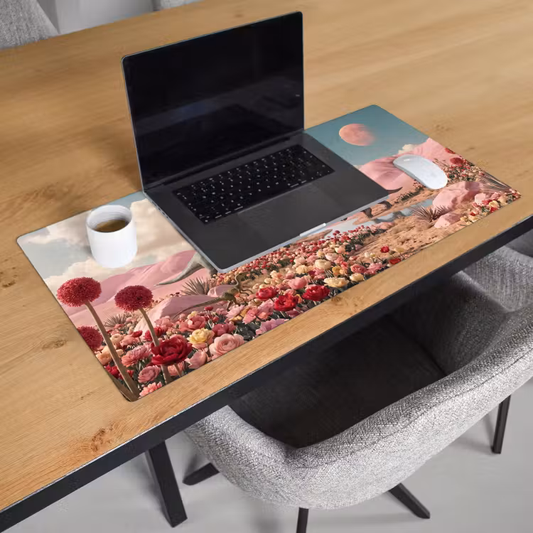 Desk Mat - Dinosaur - Pink - Landscape - Dinosaurus - Roze - Landschap Muismat XXL klein