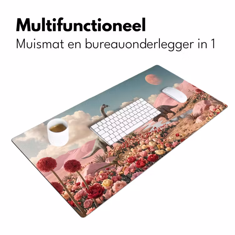 Desk Mat - Dinosaur - Pink - Landscape - Dinosaurus - Roze - Landschap Muismat XXL klein