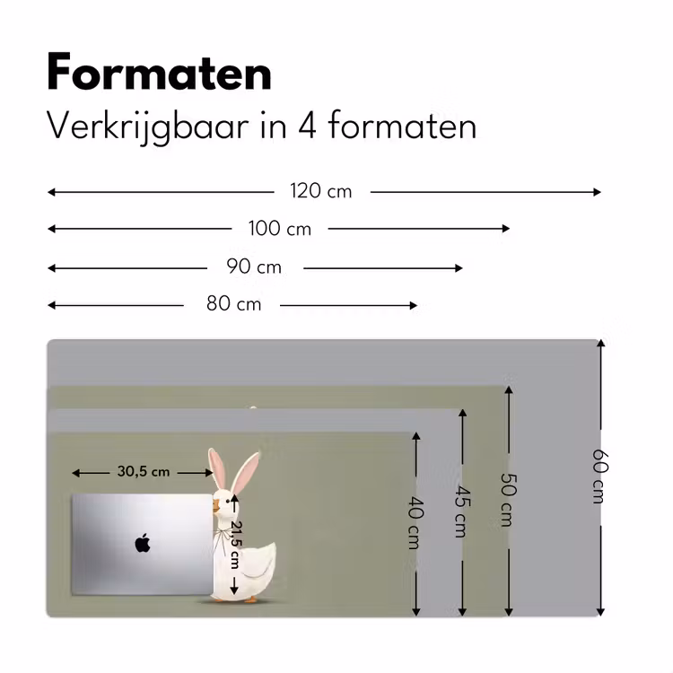Eend - Konijnoren - Grijs Muismat XXL klein -sfeer5