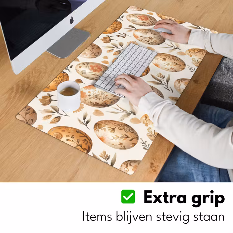 Paaseieren - Bruin - Bloemen Muismat XXL klein -sfeer3