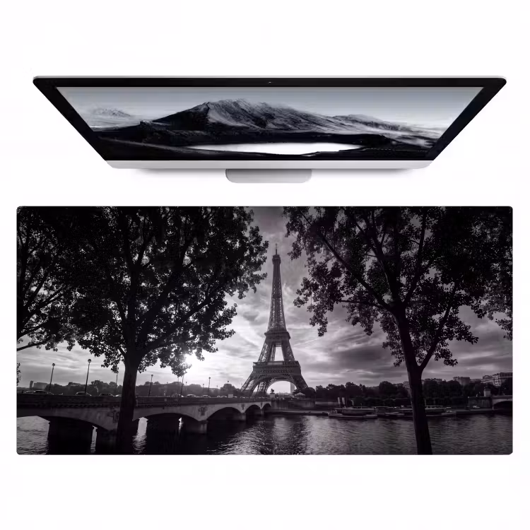 Eiffeltoren - Parijs - Rivier - Architectuur - Zwart-wit Muismat XXL klein -zzz3d