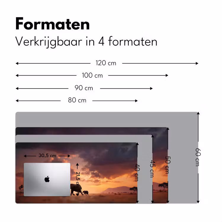 Olifanten - Grasland - Zonsondergang Muismat XXL klein -sfeer5