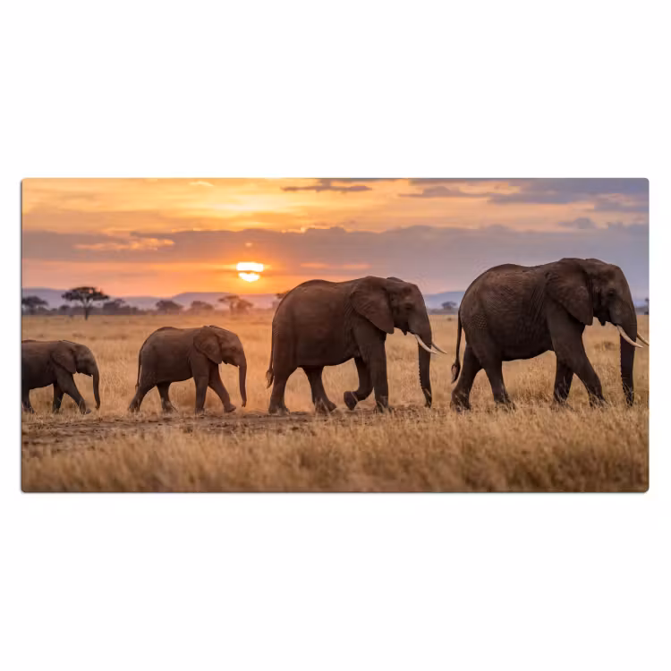 Olifanten - Savanne - Zonsondergang - Afrika - Warm Muismat XXL klein -3d_leeg
