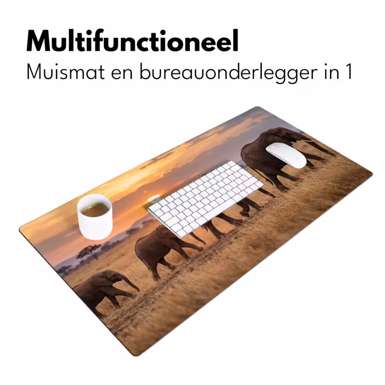 Olifanten - Savanne - Zonsondergang - Afrika - Warm Muismat XXL klein -sfeer4