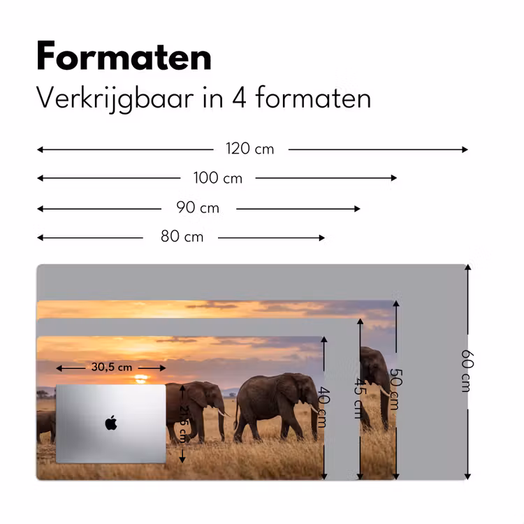 Olifanten - Savanne - Zonsondergang - Afrika - Warm Muismat XXL klein -sfeer5