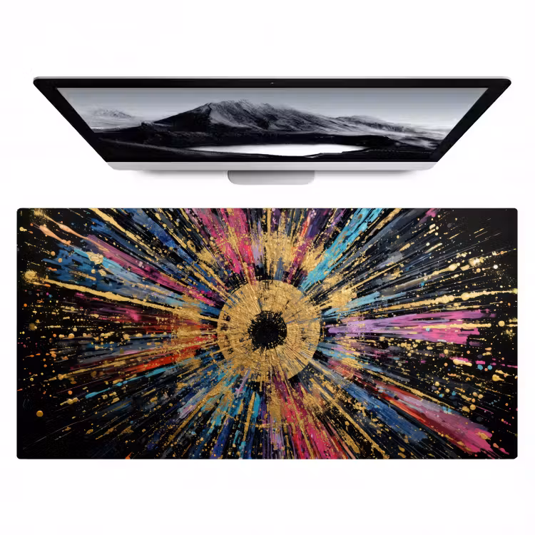 Explosie - Goud - Kleurrijk - Abstract Muismat XXL klein -zzz3d